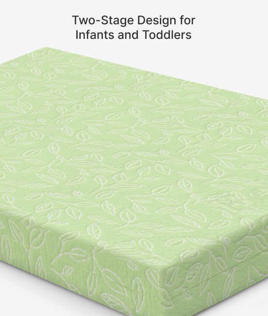 Green crib sheet with leaf pattern on a white background