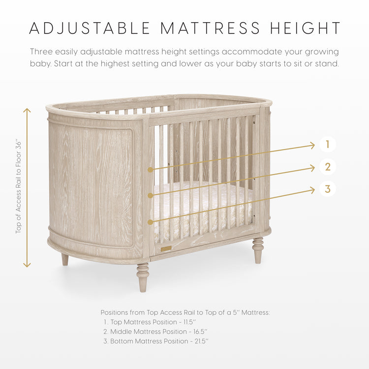 Provence 4-in-1 Oval Convertible Crib & Breathable Luxury Mattress - Whitewash Ash - Media 45485904724260
