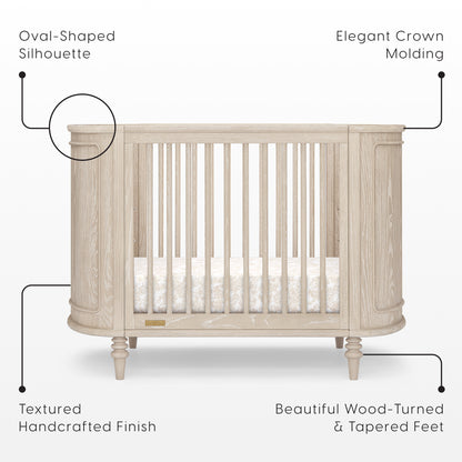 Provence 4-in-1 Oval Convertible Crib & Breathable Luxury Mattress - Whitewash Ash - Media 45485904658724