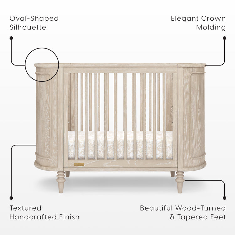 Provence 4-in-1 Oval Convertible Crib & Breathable Luxury Mattress - Whitewash Ash - Media 45485904658724