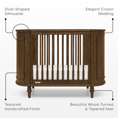 Provence 4-in-1 Oval Convertible Crib & Breathable Luxury Mattress - Deep Brown Ash - Media 45485880279332