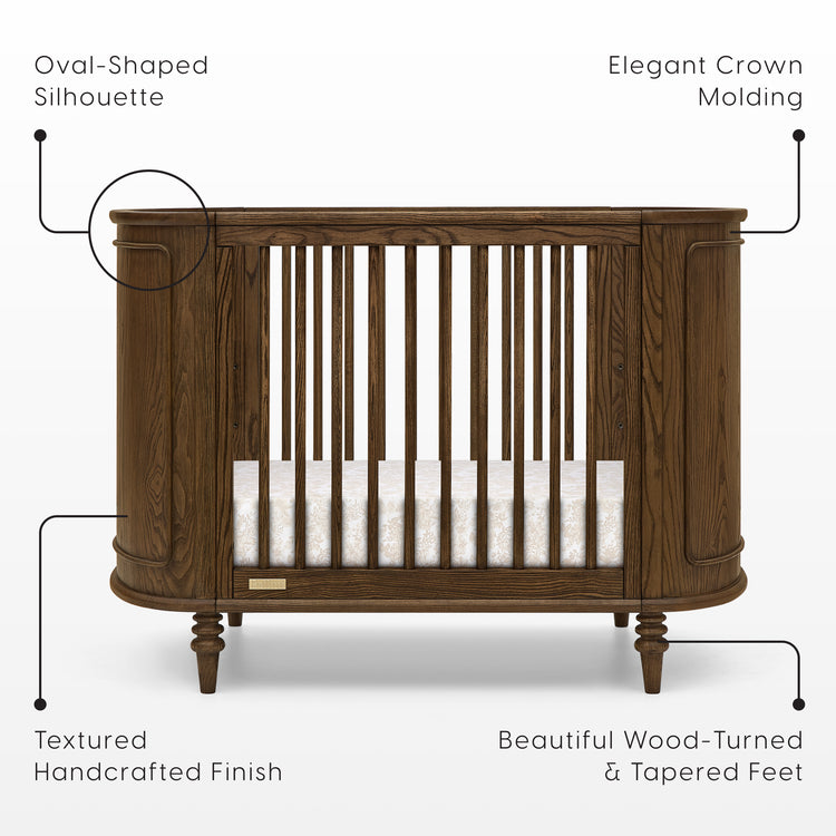 Provence 4-in-1 Oval Convertible Crib & Breathable Luxury Mattress - Deep Brown Ash - Media 45485880279332
