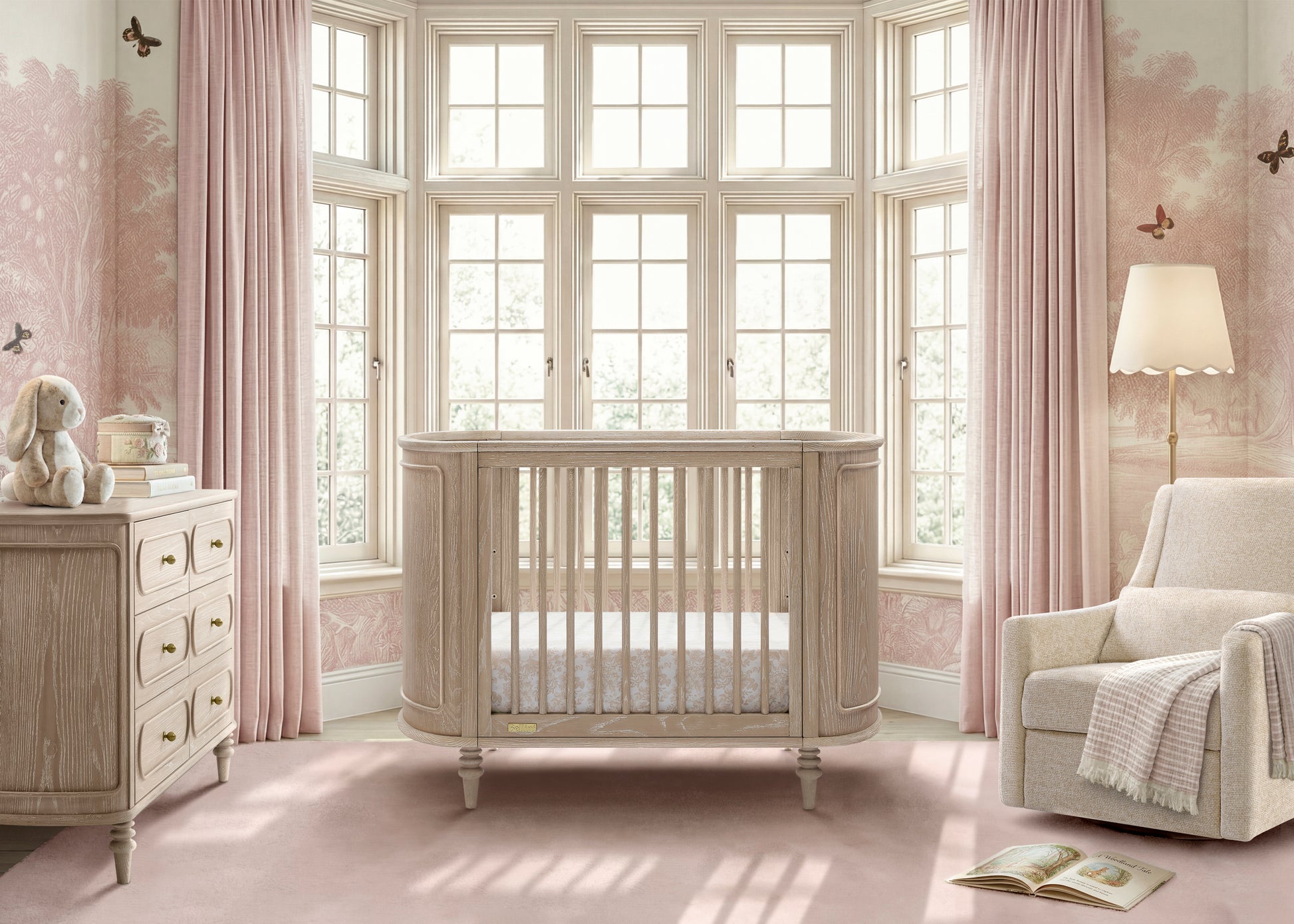Provence 4-in-1 Oval Convertible Crib & Breathable Luxury Mattress - Whitewash Ash - Product image 1