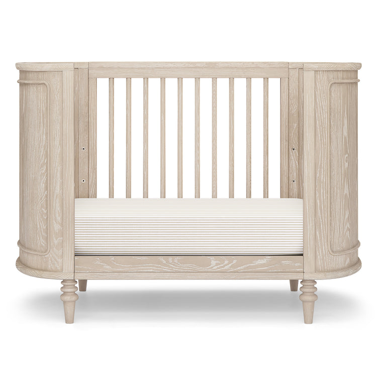 Oval Organic Jersey Cotton Crib Sheet and Changing Pad Cover Set - Tan Stripe - Media 45401062703396