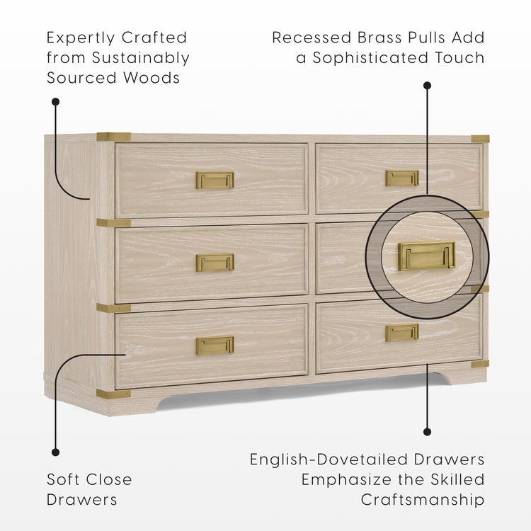 Paris 6 Drawer Dresser - Whitewash Ash - Media 45239915315492